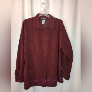 Sag Harbor Womens Brushed Button Up Top 16W Embroidered Burgundy Southwestern